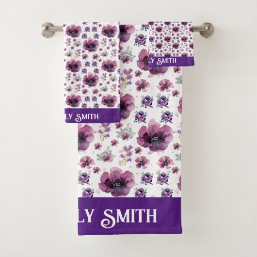 chic floral foliage purple blooming flowers bad handdoek (Insitu)