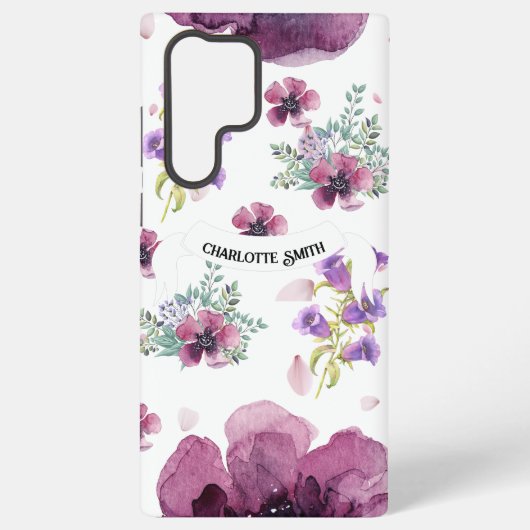 chic floral foliage purple blooming flowers samsung galaxy hoesje (Achterkant)