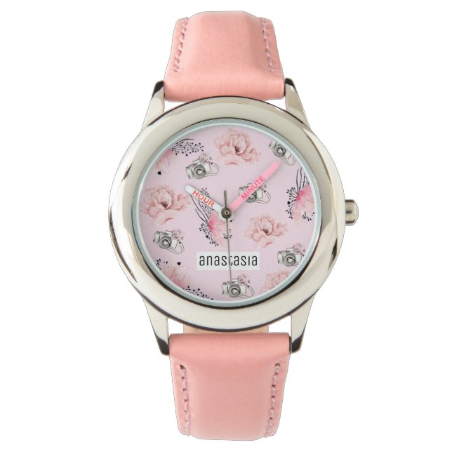 Chic Floral gepersonaliseerd Horloge (Voorkant)