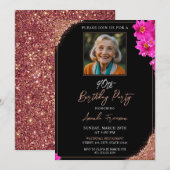 Chic Floral Glitter 90e verjaardag Kaart (Voorkant / Achterkant)