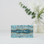 Chic floral glittery Blauwgroen Turquoise gold mon Afsprakenkaartje (Staand voorkant)
