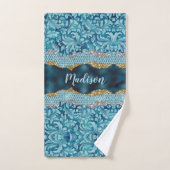 Chic floral glittery Blauwgroen Turquoise gold mon Bad Handdoek (Handdoek)
