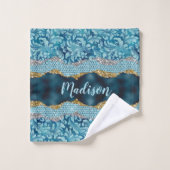 Chic floral glittery Blauwgroen Turquoise gold mon Bad Handdoek (Wasdoekje)