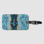 Chic floral glittery Blauwgroen Turquoise gold mon Bagagelabel (Voorkant (horizontaal))