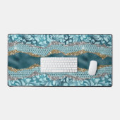 Chic floral glittery Blauwgroen Turquoise gold mon Bureaumat (Keyboard & Muis)