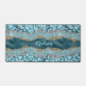 Chic floral glittery Blauwgroen Turquoise gold mon Bureaumat (Voorkant)