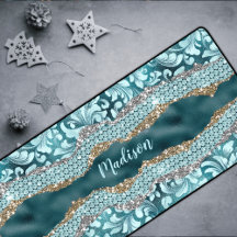 Chic floral glittery Blauwgroen Turquoise gold mon