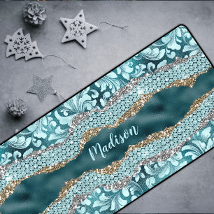Chic floral glittery Blauwgroen Turquoise gold mon Bureaumat