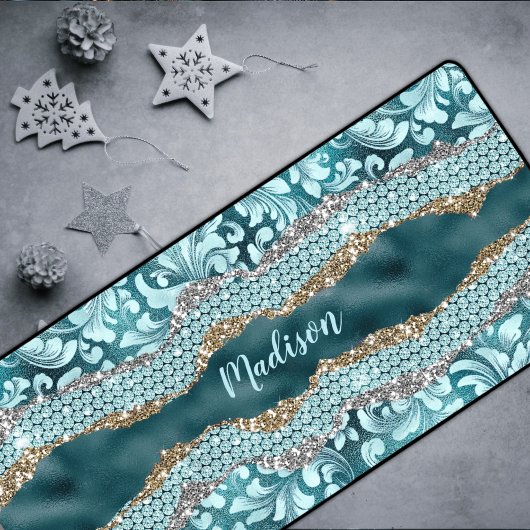 Chic floral glittery Blauwgroen Turquoise gold mon Bureaumat