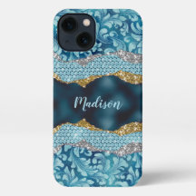Chic floral glittery Blauwgroen Turquoise gold mon
