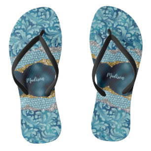 Chic floral glittery Blauwgroen Turquoise gold mon Teenslippers