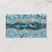 Chic floral glittery Blauwgroen Turquoise gold mon Visitekaartje (Voorkant)