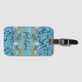 Chic floral glittery Gold Turquoise blauwgroen mon Bagagelabel (Voorkant (horizontaal))