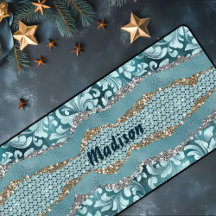 Chic floral glittery Gold Turquoise blauwgroen mon