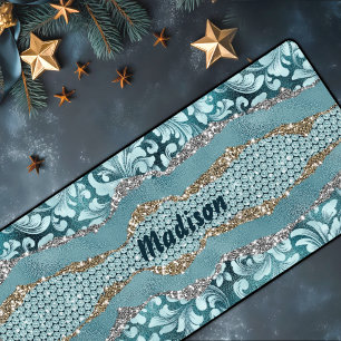 Chic floral glittery Gold Turquoise blauwgroen mon Bureaumat