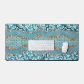 Chic floral glittery Gold Turquoise blauwgroen mon Bureaumat (Keyboard & Muis)