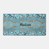 Chic floral glittery Gold Turquoise blauwgroen mon Bureaumat (Voorkant)