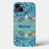 Chic floral glittery Gold Turquoise blauwgroen mon Case-Mate iPhone Case (Achterkant)