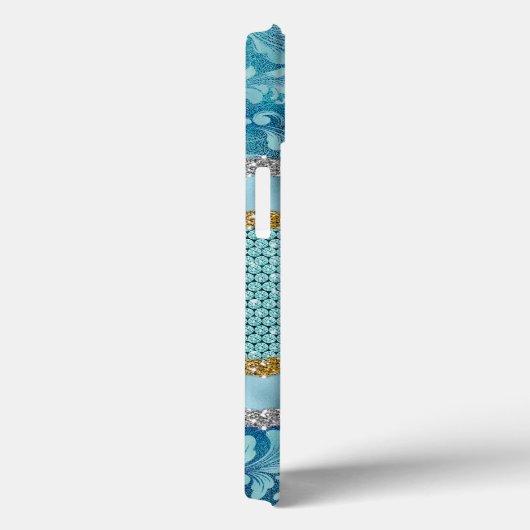 Chic floral glittery Gold Turquoise blauwgroen mon Case-Mate iPhone Case (Achterkant / Rechts)