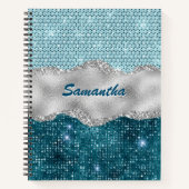 Chic floral glittery Gold Turquoise blauwgroen mon Notitieboek (Voorkant)