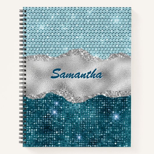 Chic floral glittery Gold Turquoise blauwgroen mon Notitieboek (Voorkant)