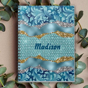 Chic floral glittery Gold Turquoise blauwgroen mon Notitieboek
