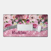Chic floral glittery Paars roze Silver Monogram Bureaumat (Keyboard & Muis)