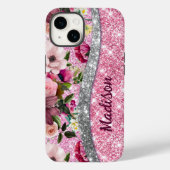 Chic floral glittery Paars roze Silver Monogram Case-Mate iPhone Case (Achterkant)