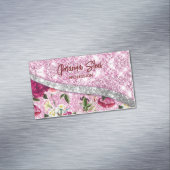 Chic floral glittery Paars roze Silver Monogram Magnetisch Visitekaartje (Voorbeeld)