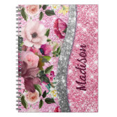 Chic floral glittery Paars roze Silver Monogram Notitieboek (Voorkant)