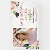 Chic Floral Gold Afstuderen Celebration Foto Spandoek (Verticaal)