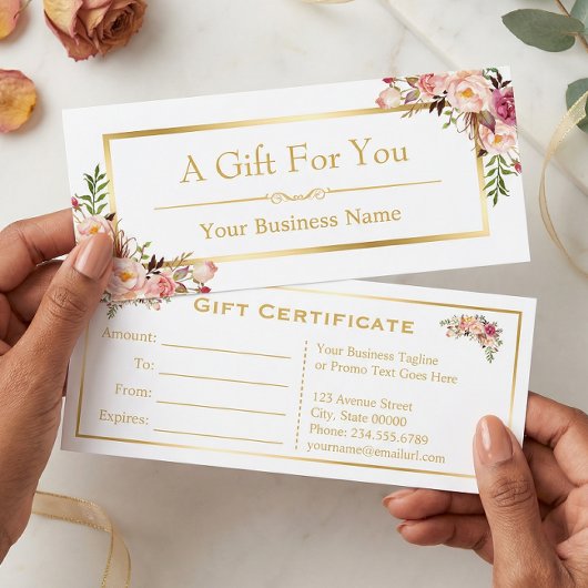 Chic Floral Gold Beauty Salon Gift Certificate