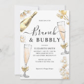 Chic Floral Gold Brunch en Bubbly Vrijgezellenfees Kaart (Voorkant)