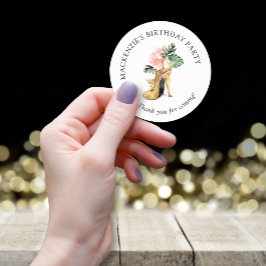 Chic Floral Gold High Heel Shoe Birthday Hartelijk Ronde Sticker