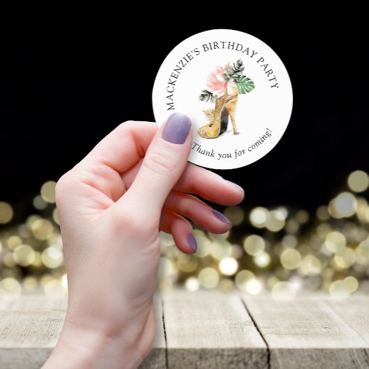 Chic Floral Gold High Heel Shoe Birthday Hartelijk Ronde Sticker