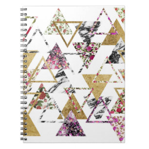 Chic Floral Gold Marble Geometric Triangles Notitieboek