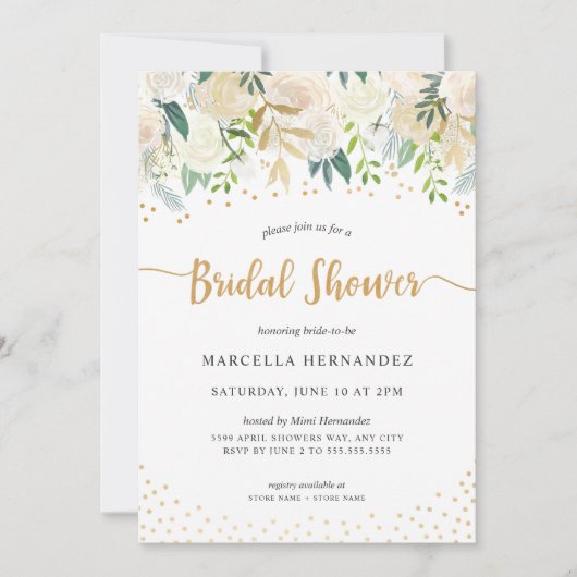 Chic Floral Gold Vrijgezellenfeest Kaart (Voorkant)