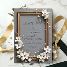 Chic  Floral Golden Lijst Save the Date