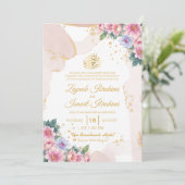 Chic Floral Goud Beige Islamitische Moslim Huwelij Kaart (Staand voorkant)