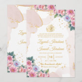 Chic Floral Goud Beige Islamitische Moslim Huwelij Kaart (Voorkant / Achterkant)