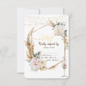 Chic Floral Goud Lijst Champagneglas RSVP Kaart (Voorkant)