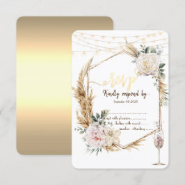Chic Floral Goud Lijst Champagneglas RSVP Kaart