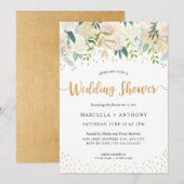 Chic Floral Gouden Paar Trouwdouche Kaart (Voorkant / Achterkant)