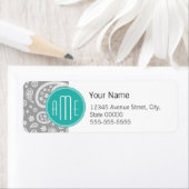 Chic Floral Gray Paisley Pattern & Blue Monogram Etiket (Insitu)