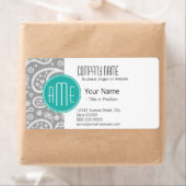 Chic Floral Gray Paisley Pattern & Blue Monogram Etiket (Insitu)