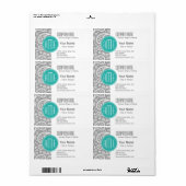 Chic Floral Gray Paisley Pattern & Blue Monogram Etiket (Full Sheet)