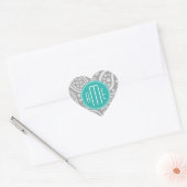 Chic Floral Gray Paisley Pattern & Blue Monogram Hart Sticker (Envelop)