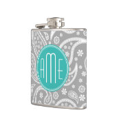 Chic Floral Gray Paisley Pattern & Blue Monogram Heupfles (Links)
