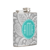 Chic Floral Gray Paisley Pattern & Blue Monogram Heupfles (Rechts)