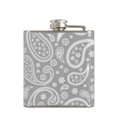 Chic Floral Gray Paisley Pattern & Blue Monogram Heupfles (Achterkant)